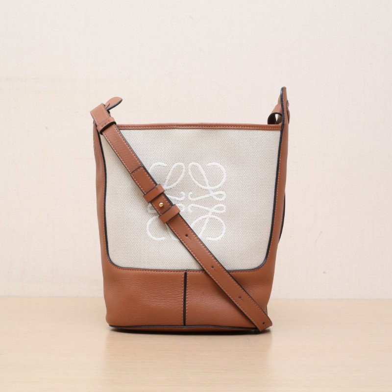 LOEWE 棕色牛皮帆布標誌LOGOhobo水桶包/肩背包-1