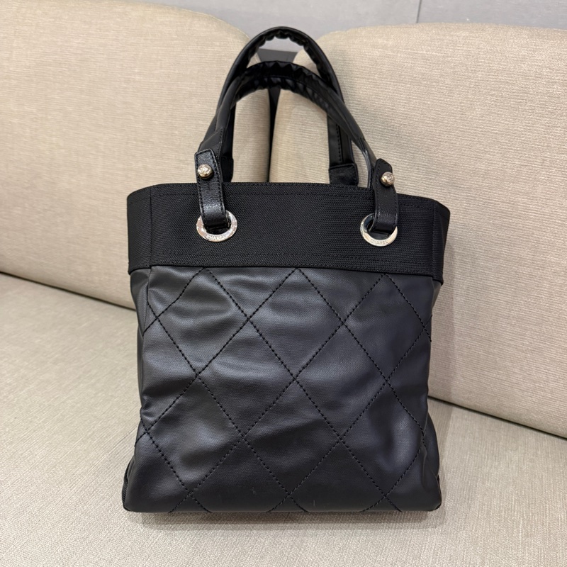 Chanel 比亞里茲牛皮肩背購物包黑手提包-2