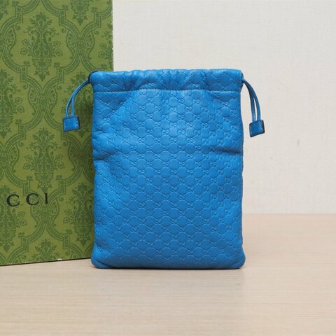 GUCCI 藍色羊皮壓紋收納包肩背包