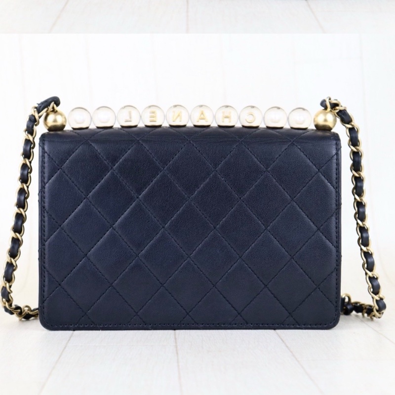 Chanel CF 珍珠鏈logo翻蓋包/肩背包-4