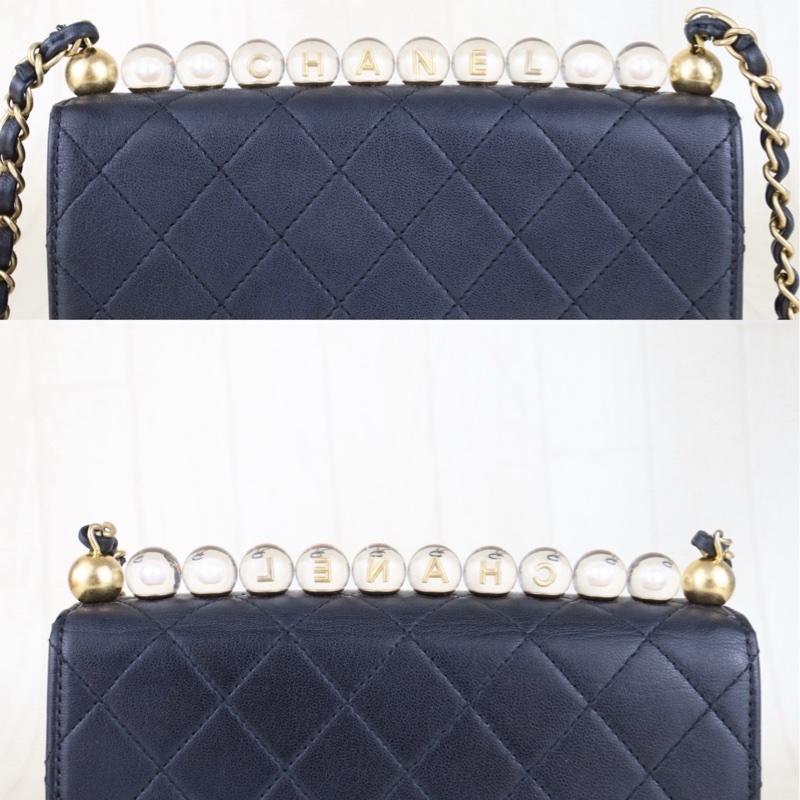 Chanel CF 珍珠鏈logo翻蓋包/肩背包-8