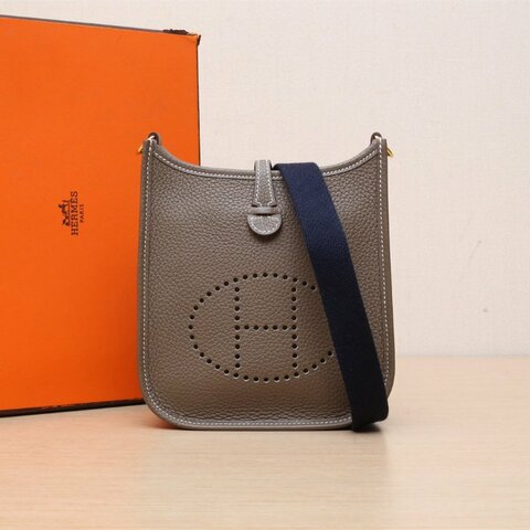 HERMES EvelyneMini1618大象灰TC皮U刻金扣肩背包
