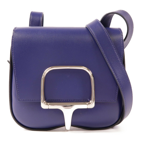 HERMES Tadelakt皮革Della Cavalleria Mini銀扣肩背袋Bleu Saphir