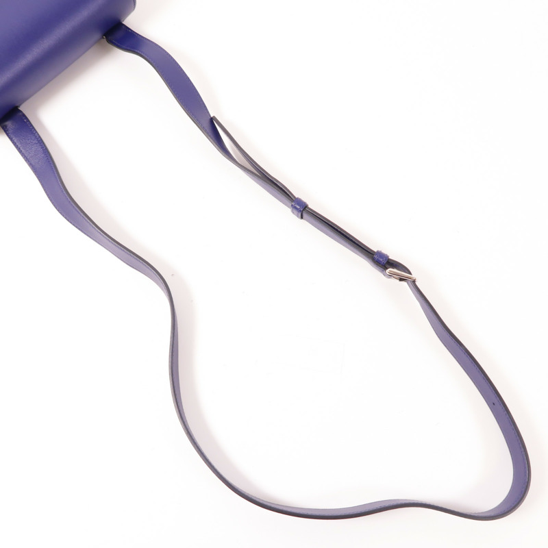 HERMES Tadelakt皮革Della Cavalleria Mini銀扣肩背袋Bleu Saphir-4