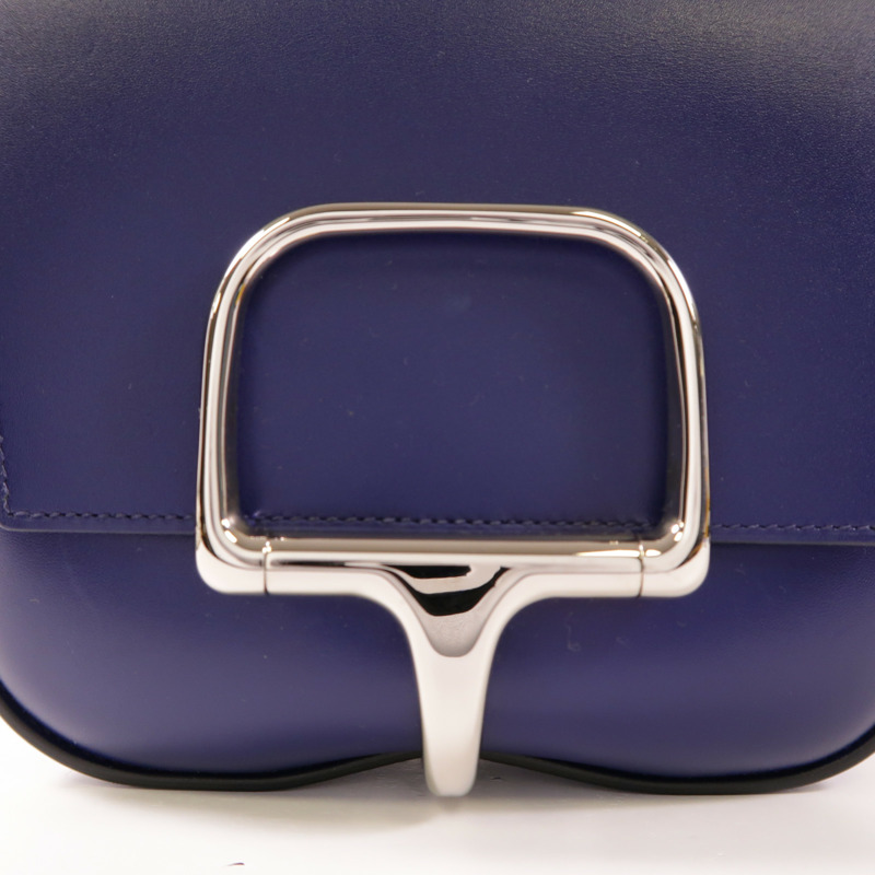 HERMES Tadelakt皮革Della Cavalleria Mini銀扣肩背袋Bleu Saphir-5
