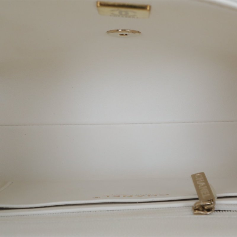 CHANEL 24Pkelly盒子包白色荔枝牛皮晶片開淺金扣單皮穿鏈肩帶皮手柄肩背包-3