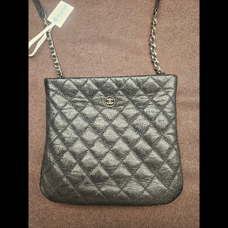Chanel黑銀全牛皮菱格方包•95新以上做 舊牛皮 耐磨耐用 精緻雙C琺瑯扣-5