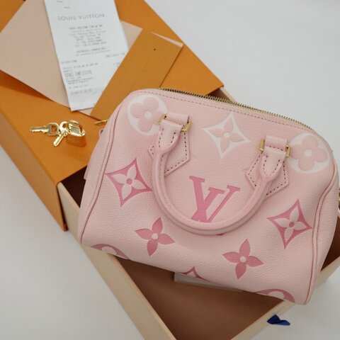 Louis Vuitton 路易威登 Speedy 20 粉色壓紋 皮革 波士頓包 枕頭包 單肩包 斜挎包 手提包