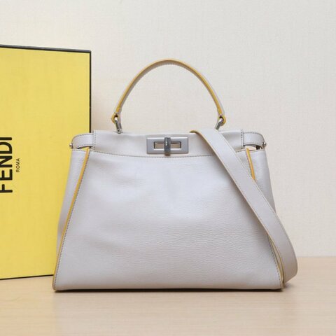 FENDI PEEKABOOREGULAR中號33灰色牛皮銀扣肩背包