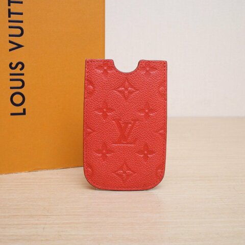 LOUIS VUITTON 紅色牛皮2012老花壓紋卡包肩背包