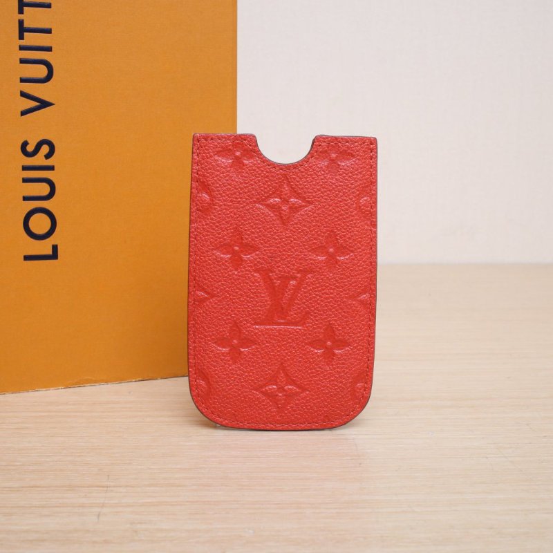 LOUIS VUITTON 紅色牛皮2012老花壓紋卡包肩背包-0