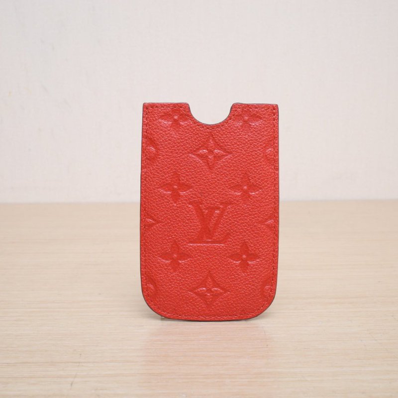 LOUIS VUITTON 紅色牛皮2012老花壓紋卡包肩背包-1