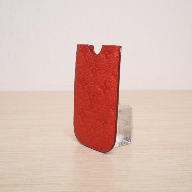 LOUIS VUITTON 紅色牛皮2012老花壓紋卡包肩背包-2