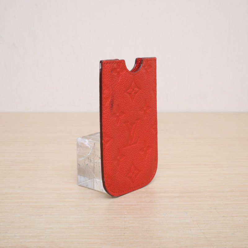 LOUIS VUITTON 紅色牛皮2012老花壓紋卡包肩背包-4