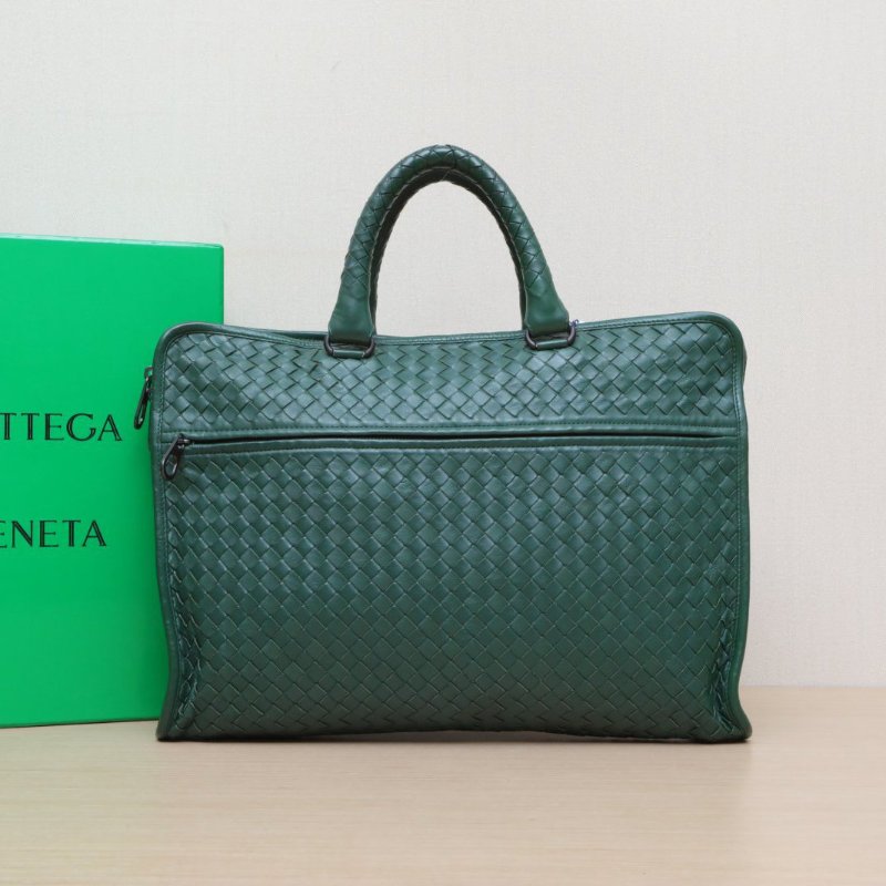 BOTTEGA VENETA 綠色羊皮BV經典編制手提包電腦包肩背包-0