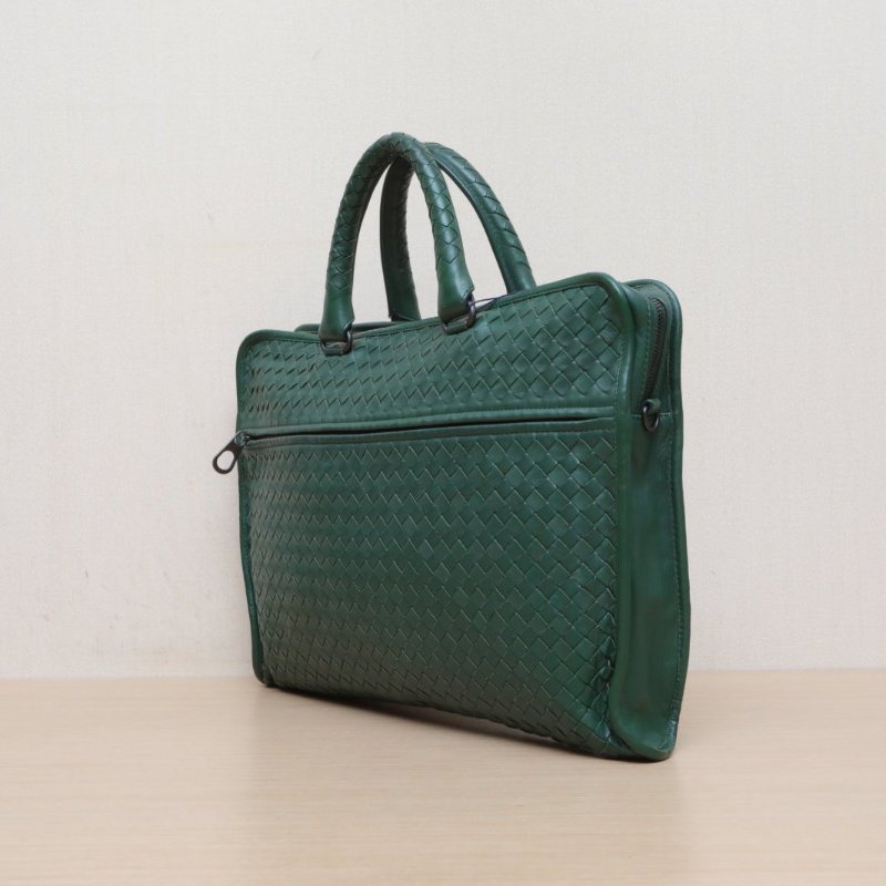BOTTEGA VENETA 綠色羊皮BV經典編制手提包電腦包肩背包-3