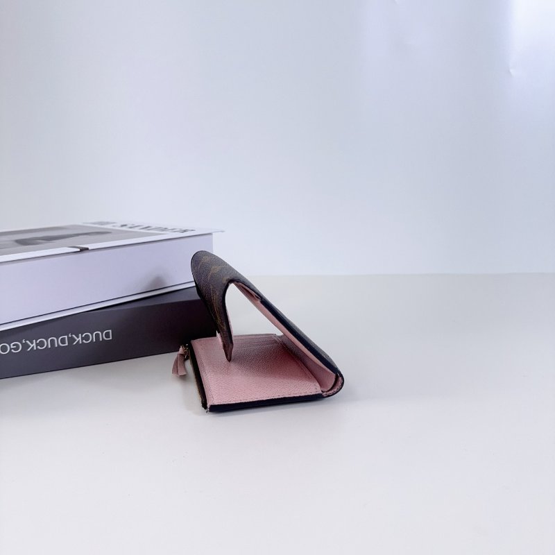 Lv 路易威登 豆豆短款錢包 粉色內裡-5