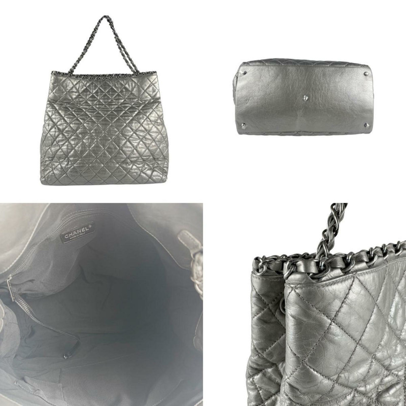 香奈兒女士金屬灰色皮革手提包 z7602-2