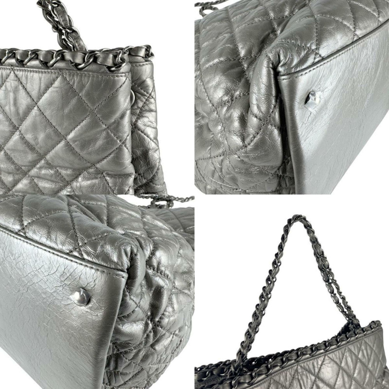 香奈兒女士金屬灰色皮革手提包 z7602-3