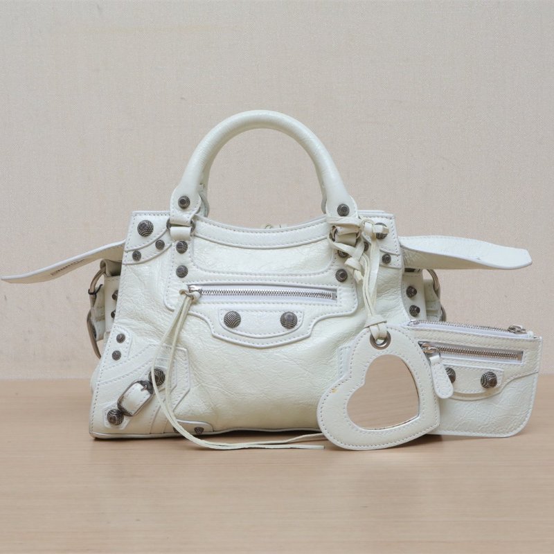 BALENCIAGA 白色牛皮銀扣NEOCLASSIC手提機車包25.9肩背包-1
