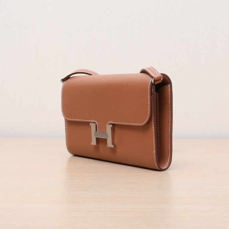 HERMES Constance康康LONGTOGO肩帶長款錢包37金棕色EC皮W刻銀扣肩背包-3