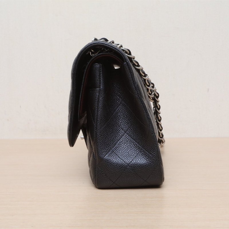 CHANEL CF口蓋包JUMBO30黑色荔枝牛皮26開金扣菱格紋肩背包-4