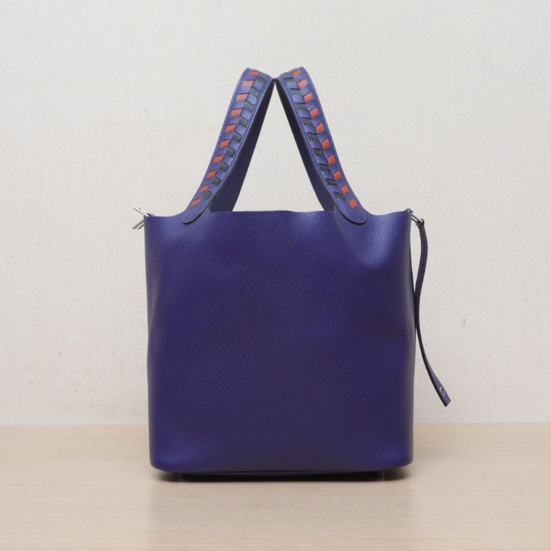 HERMES Picotin22菜籃子M3水墨藍Epsom皮D刻銀扣肩背包-4