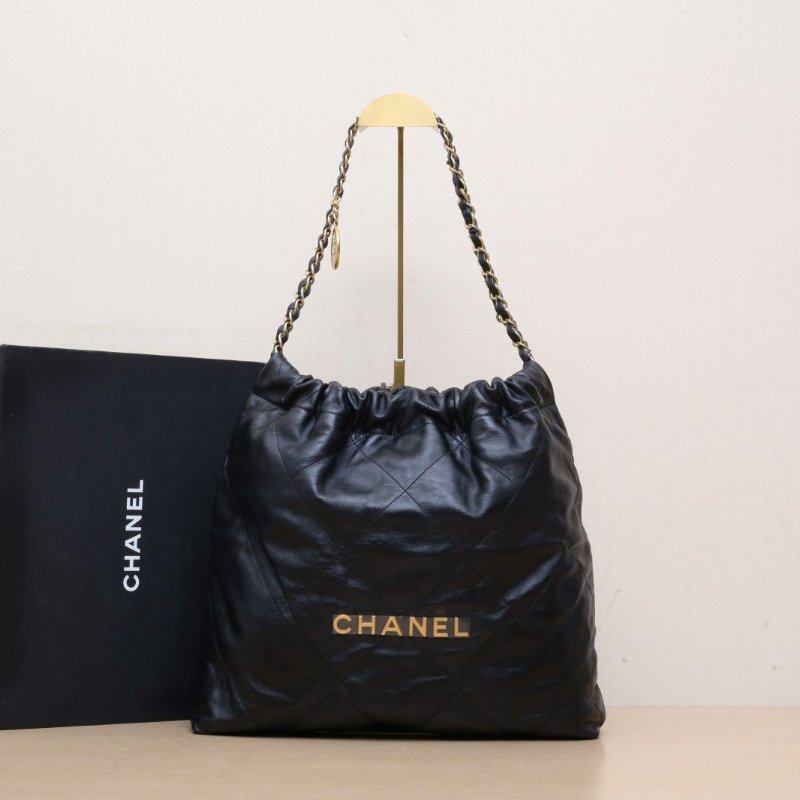 CHANEL 22BagTote托特包中號35黑色牛皮晶片開金扣肩背包-0