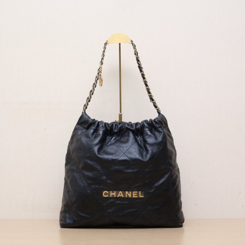 CHANEL 22BagTote托特包中號35黑色牛皮晶片開金扣肩背包-1