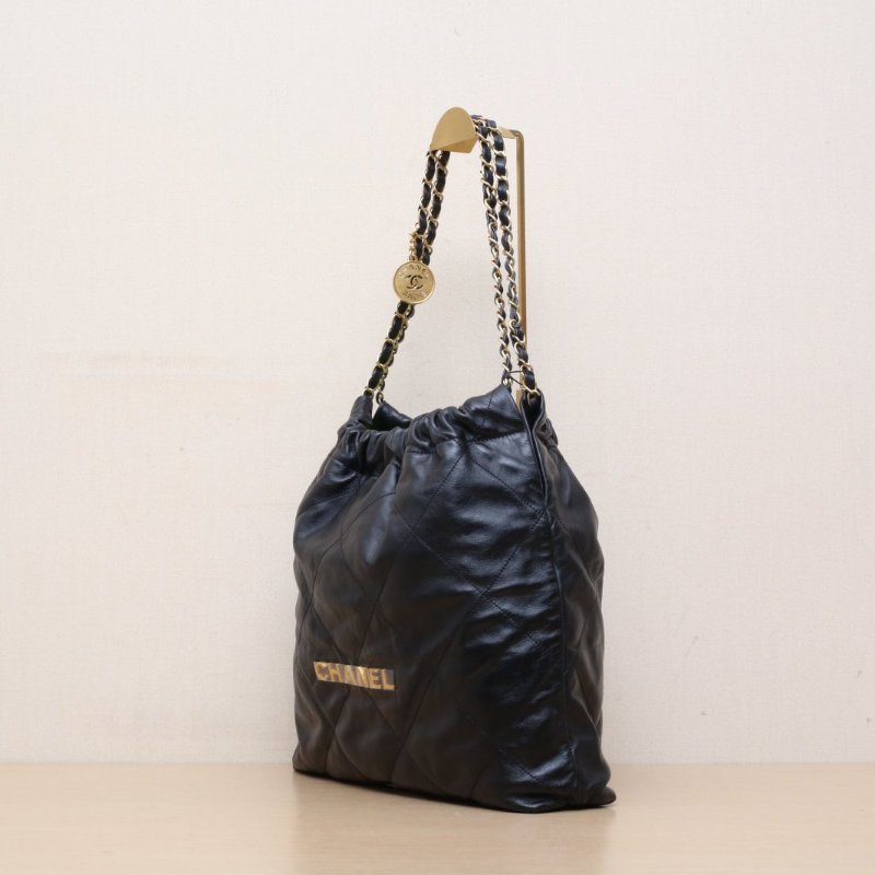 CHANEL 22BagTote托特包中號35黑色牛皮晶片開金扣肩背包-4