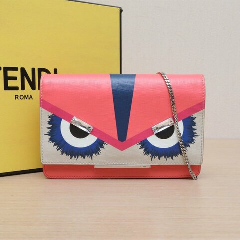 FENDI 橘紅色牛皮惡魔眼睛woc肩背包