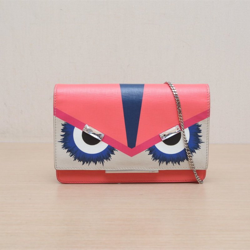 FENDI 橘紅色牛皮惡魔眼睛woc肩背包-1