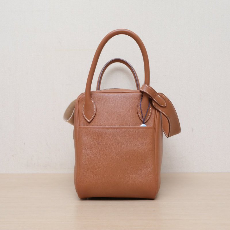 HERMES Lindy3037金棕色EC皮D刻銀扣肩背包-4