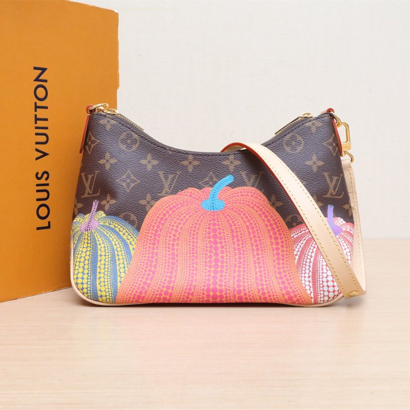 LOUIS VUITTON 老花PVC晶片BOULOGNE牛角包可拆卸肩帶南瓜圖案肩背包-0