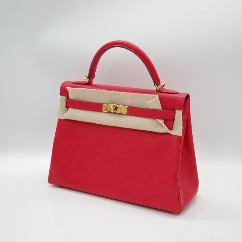 【聖誕紅🎁送禮自用】 Hermès 愛馬仕 Kelly 32 心色 山羊皮 金扣 手挽肩背兩用包-1