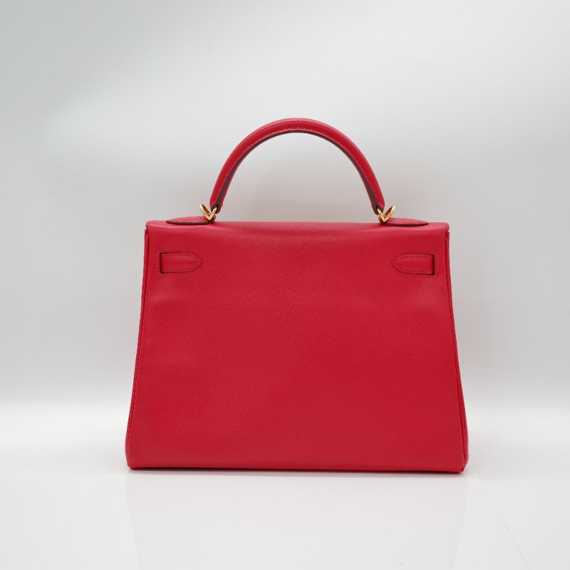 【聖誕紅🎁送禮自用】 Hermès 愛馬仕 Kelly 32 心色 山羊皮 金扣 手挽肩背兩用包-4