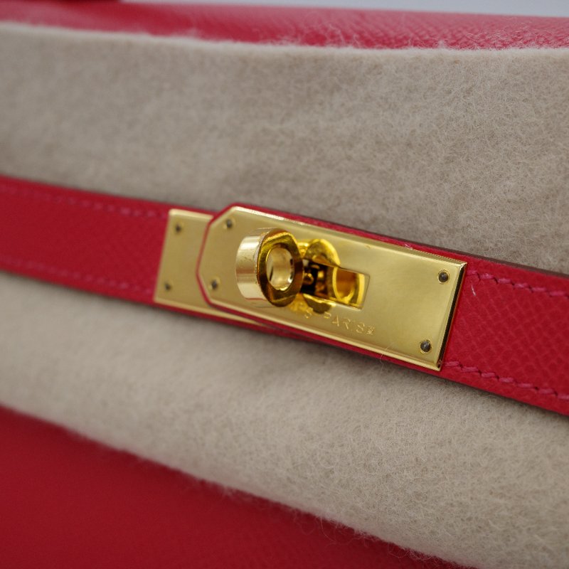 【聖誕紅🎁送禮自用】 Hermès 愛馬仕 Kelly 32 心色 山羊皮 金扣 手挽肩背兩用包-5