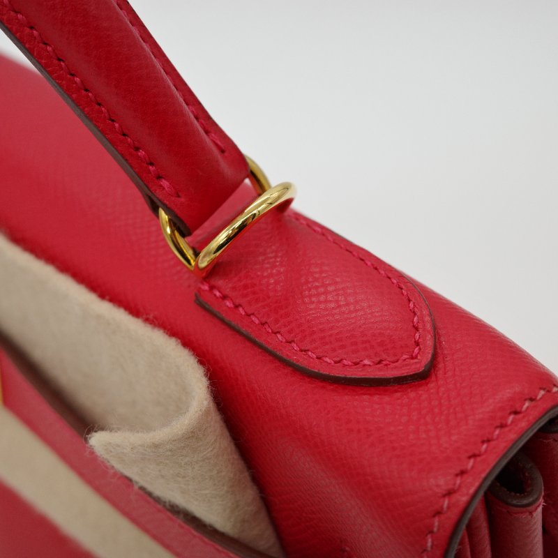 【聖誕紅🎁送禮自用】 Hermès 愛馬仕 Kelly 32 心色 山羊皮 金扣 手挽肩背兩用包-6