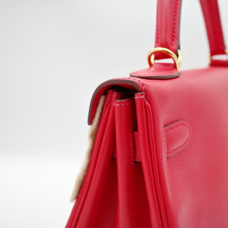 【聖誕紅🎁送禮自用】 Hermès 愛馬仕 Kelly 32 心色 山羊皮 金扣 手挽肩背兩用包-8