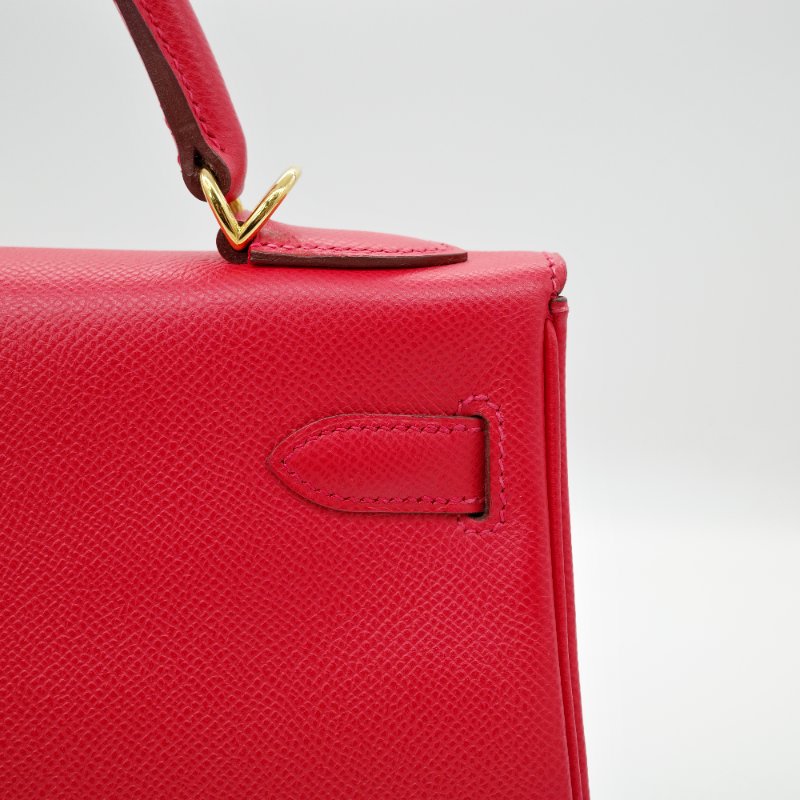 【聖誕紅🎁送禮自用】 Hermès 愛馬仕 Kelly 32 心色 山羊皮 金扣 手挽肩背兩用包-9