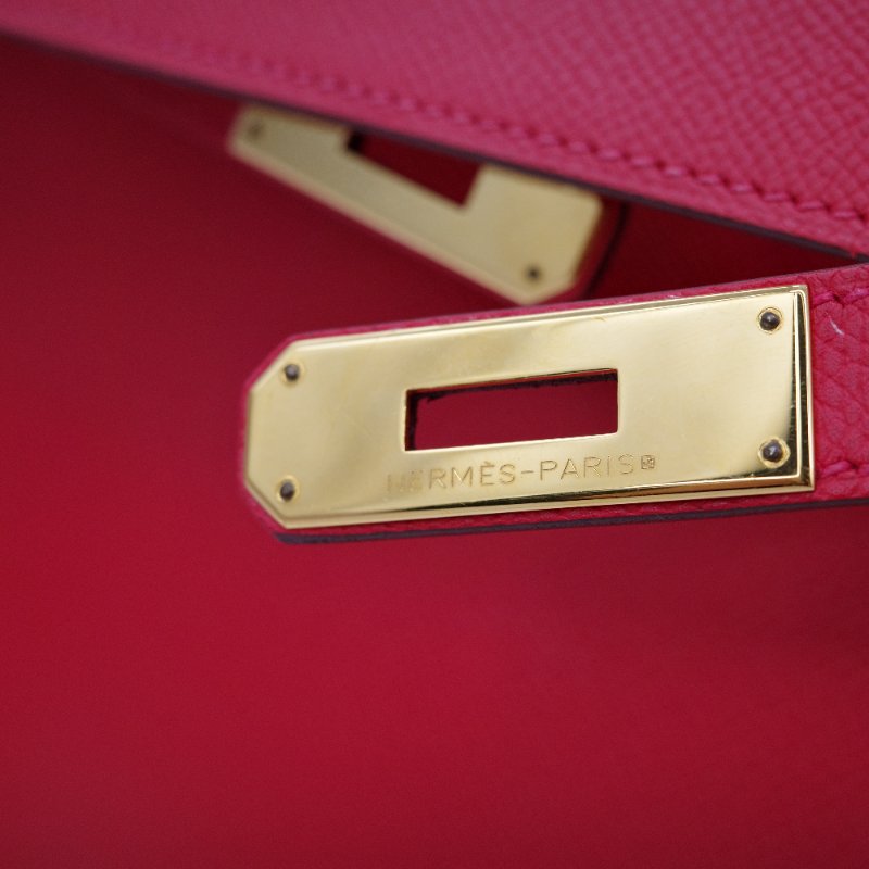 【聖誕紅🎁送禮自用】 Hermès 愛馬仕 Kelly 32 心色 山羊皮 金扣 手挽肩背兩用包-11