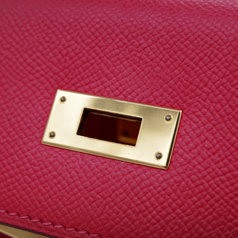 【聖誕紅🎁送禮自用】 Hermès 愛馬仕 Kelly 32 心色 山羊皮 金扣 手挽肩背兩用包-12