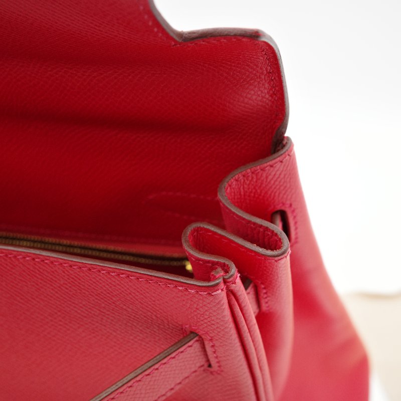 【聖誕紅🎁送禮自用】 Hermès 愛馬仕 Kelly 32 心色 山羊皮 金扣 手挽肩背兩用包-16