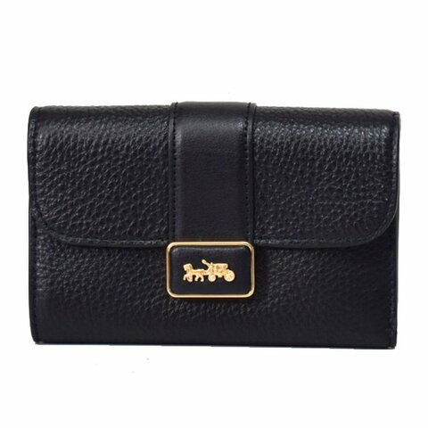 【COACH】馬車LOGO荔枝紋皮革中夾-黑色