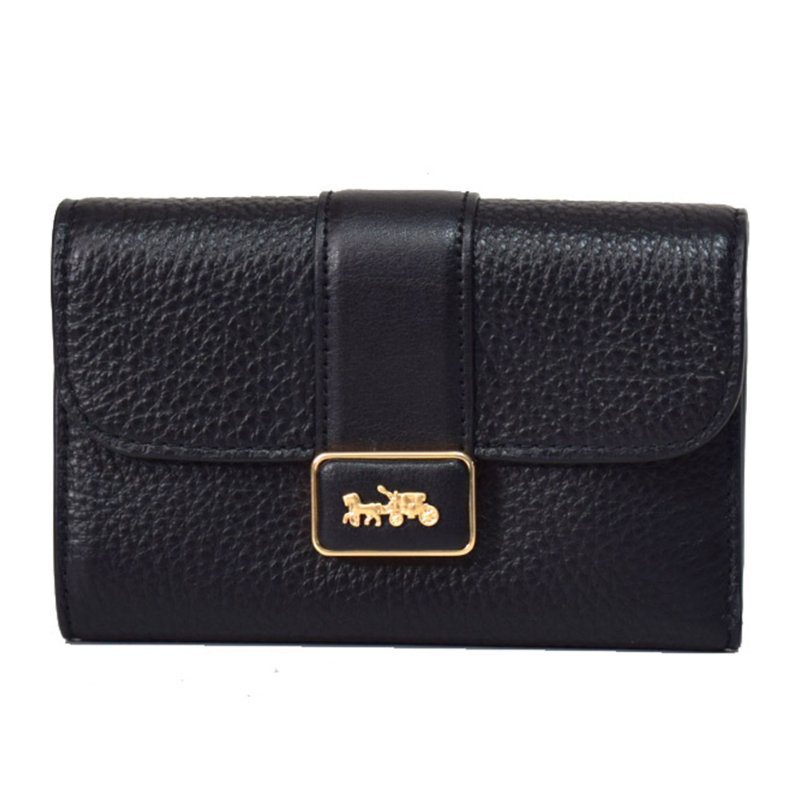 【COACH】馬車LOGO荔枝紋皮革中夾-黑色-0