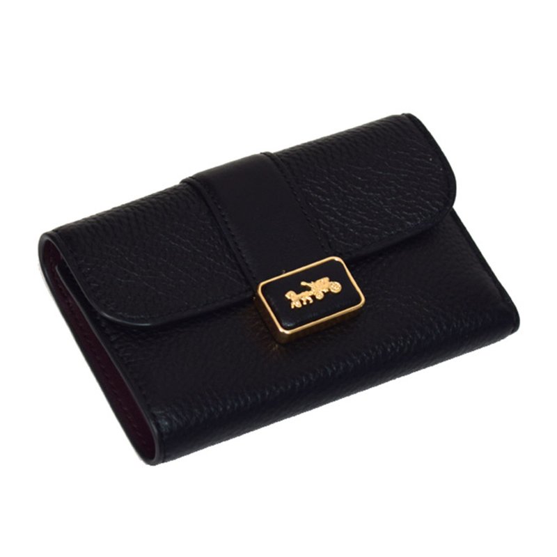 【COACH】馬車LOGO荔枝紋皮革中夾-黑色-2