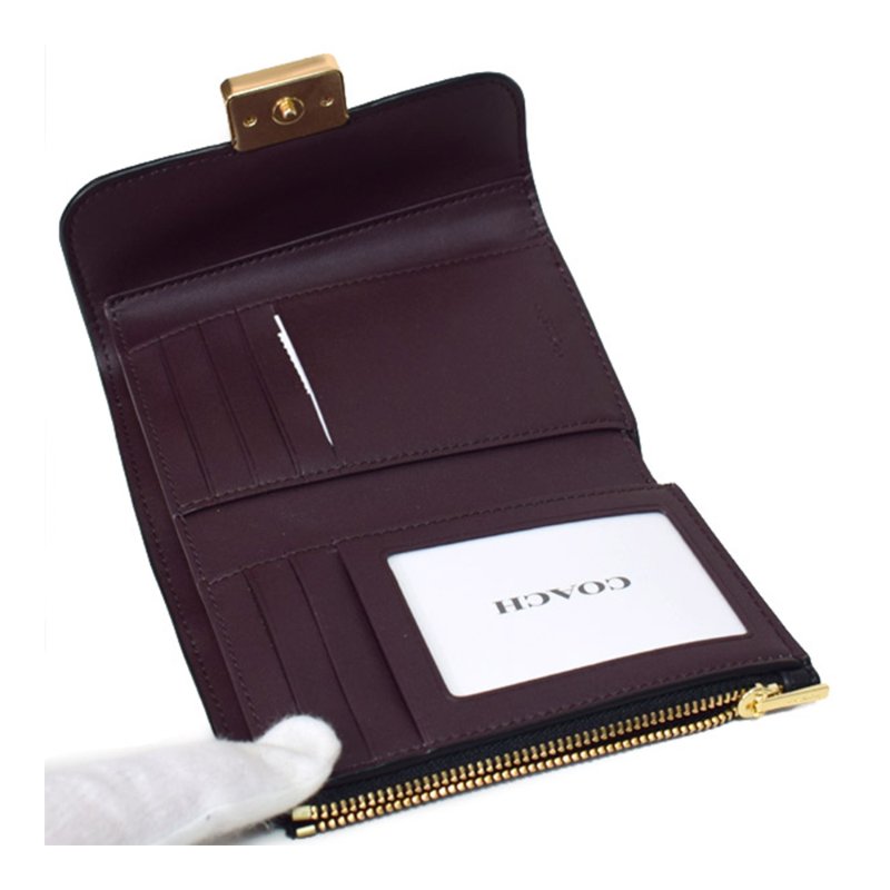 【COACH】馬車LOGO荔枝紋皮革中夾-黑色-3