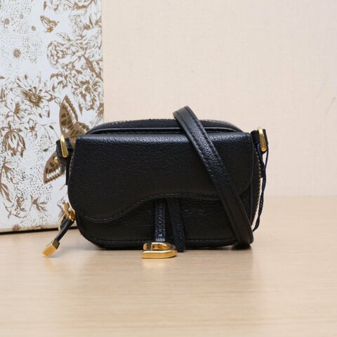 DIOR 黑色羊皮金扣2021saddle馬鞍包nano斜挎包肩背包