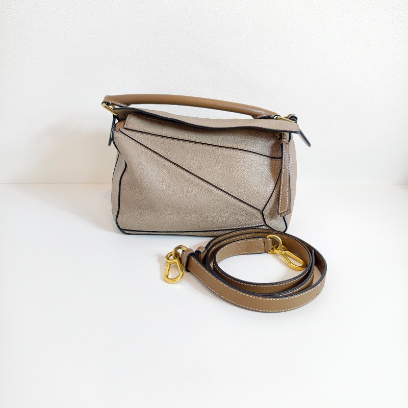 loewe 羅意威puzzle 幾何包 小號卡其色牛皮 斜挎包單肩包 金色五金 可拆卸肩帶-0