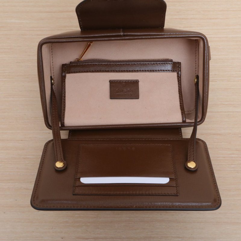 GUCCI GGSupreme搭扣相機盒子包Mini18烏木色PVC金扣肩背包-3